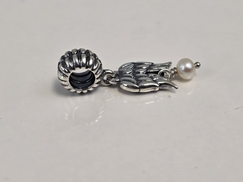 Authentic Sterling Silver Pandora Ale S925 Angel Wings w/Pearl Dangle 790975P - Picture 4 of 8