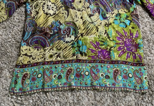 GO SILK Top Womens Extra Large Paisley Floral Colorful Semi sheer Button Up NEW - Picture 7 of 22