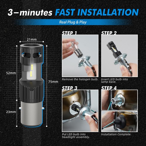 2x S2 BA20D Bombillas de faros LED 50W para KTM 125 200 250 300 380 EXC haz alto/bajo - Imagen 7 de 10
