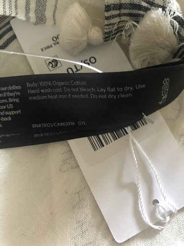 Bufanda de algodón orgánico a rayas blanca Eileen Fisher nueva con etiquetas - Imagen 8 de 8