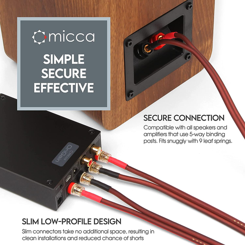 Micca 14 Stärke Reines Kupfer Lautsprecherkabel, 6 Fuß 2er-Pack, vergoldete Bananenstecker - Bild 4 von 12
