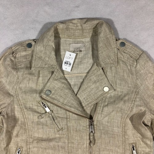 LOFT Jacke Damen kleine Leinenmischung Motorrad asymmetrisch Reißverschluss hellbraun beige NEU Neu mit Etikett $ 98 - Bild 2 von 13