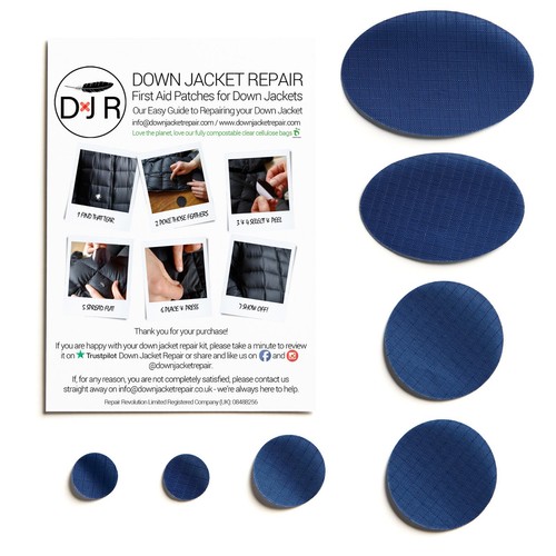 Daunenjacke Reparatur Flickset 7 selbstklebend wasserdicht Nylon Fixteile DUNKELBLAU - Bild 2 von 10