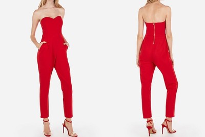 red strapless jumpsuit express