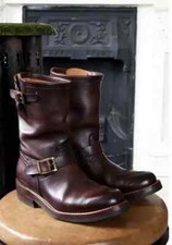 Handmade Men's Brown Leather Motorcycle Boots, Men Brown Work Boots, Biker Boot