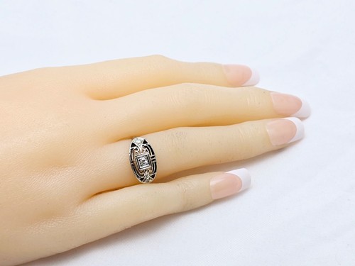 Vintage 14K Karat Solid White Gold Designer 3 Old Cut Diamond Ring - Size 5 - Picture 9 of 16
