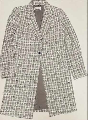 CALVIN KLEIN TWEETED ONE BUTTON LONG GRAY JACKET WOMEN NOTCH LAPELS PLAID SIZE 6 - Picture 6 of 16