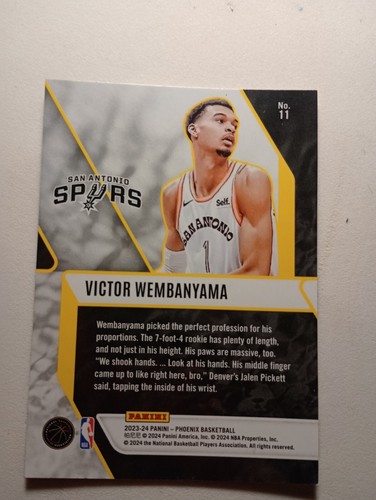 Victor Wembanyama - 2023-24 Phoenix - Fade to Black - Rookie - Insert #11 - MINT - Picture 2 of 2