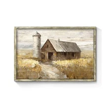 Barn Farmhouse Wood Wall Art: Large Rural Harvest Scene Artwork Rustic Countr...