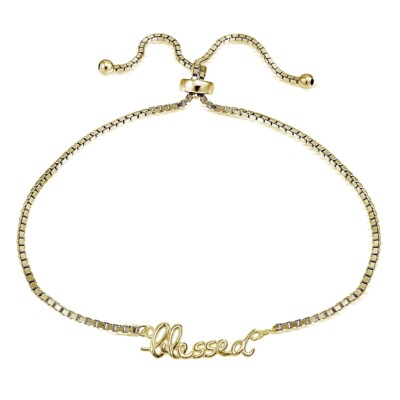 Gold Tone over Sterling Silver BLESSED Polished Adjustable Bracelet