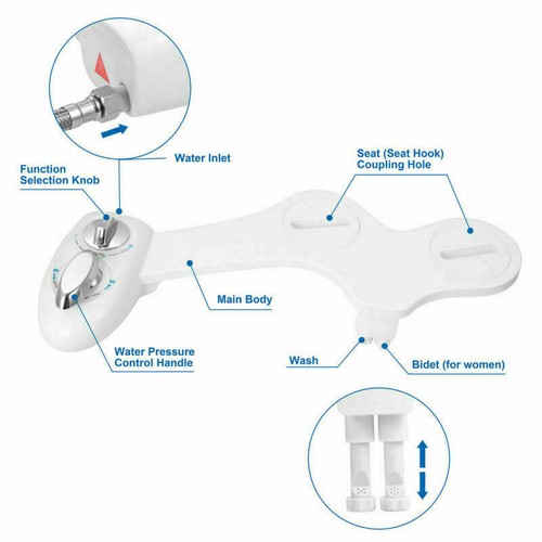 Bidet Fresh Water Spray Kit Non Electric Toilet Seat Attachment with Dual Nozzle - Picture 7 of 12