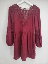 Womens American Eagle Sheer Dress Red Long Sleeve Size XS Boho Style