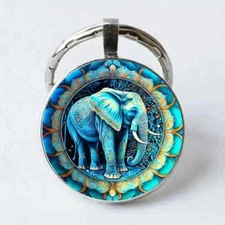 Charming Elephant Keychain Green Round Animal Charm Fashion Key Ring Chain Gift