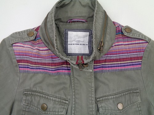 New Look Jacket Women’s UK 12 Khaki Lightweight Colourful Stripe Festival Coat - Picture 2 of 18