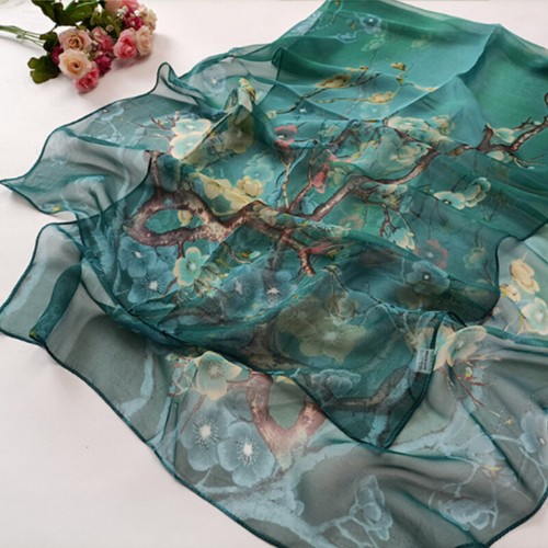 Chiffon Silk Scarf Floral Print Smooth Sunscreen Head Wrap Shawl Scarve Stole Ḛ - Picture 4 of 35