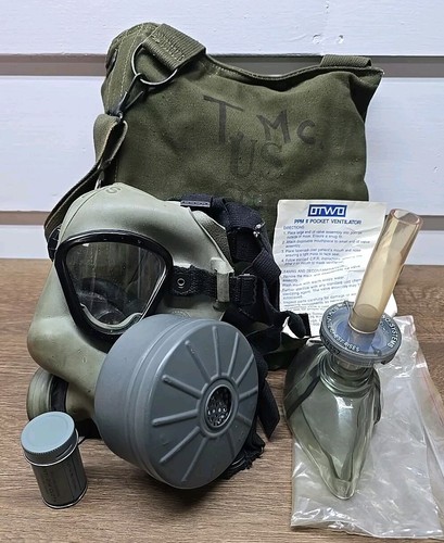 US Army M9A1 Field Protective GAS MASK with Filter, Anti-Dim Cloth and Bag,Vent.