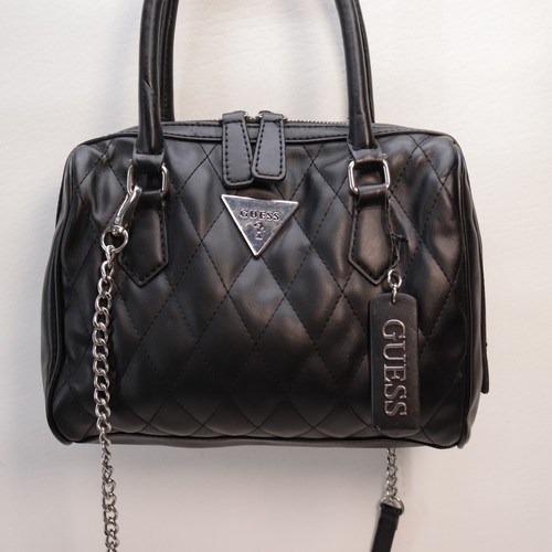 Guess Satchel Handbag S Black Doctor Bag Quilted Faux Leather Crossbody - Picture 4 of 13