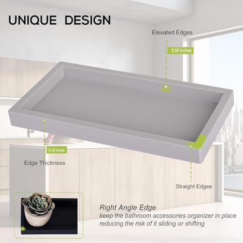 Bathroom Tray, Small Vanity Tray Silicone Soap Small 7.9" x 3.9" Light Grey - Bild 4 von 5