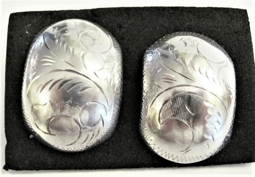 Vintage Sterling 925 Hand-Etched Rectangle Post Earrings 6.36 grams 1 1/8" Long - Picture 3 of 6