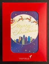 NEW BOX Of 20 SMALL Papyrus Christmas Cards Santa Sleigh Flying Over City