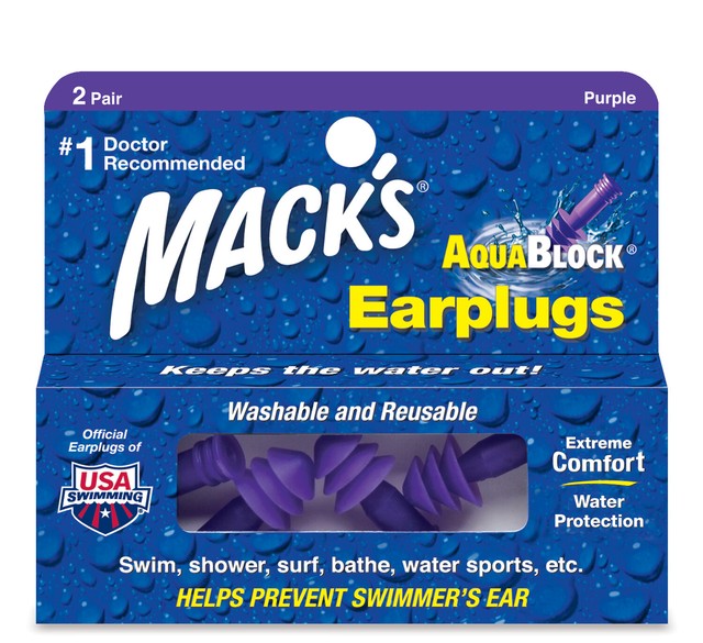 Mack's AquaBlock Earplugs 2 Pair Comfortable Waterproof Ear Plugs Swim Showering