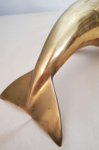 Vintage Mid Century Solid Brass Dolphin Figurine Statue Sculpture 14" Long - Picture 9 of 13