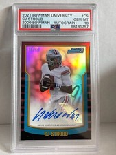 2021 BOWMAN CJ STROUD 1ST AUTO /99 SILVER 2000 PRIZM REFRACTOR RC PSA 10 POP 1