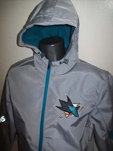 Sharks Jacket San Jose Hooded GRAY with REFLECTIVE SHARK Logos L XL - Picture 5 of 11