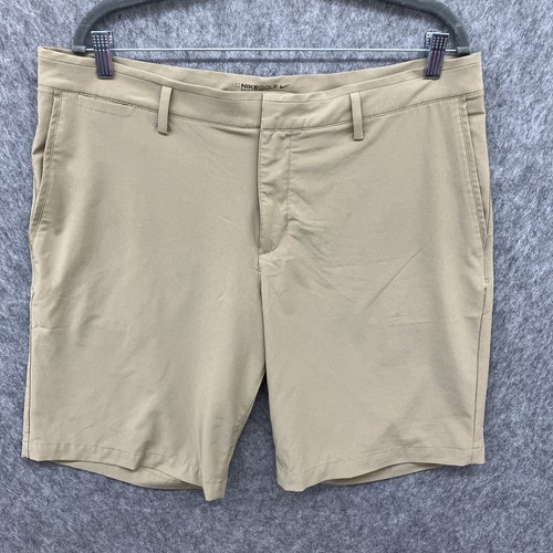 Nike Golf Shorts Standard Dri-Fit Mens 36 x 10" Khaki Tan Stretch Flat Front - Picture 1 of 10