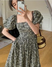 Floral Dresses Puff Sleeve Beach Long Dresses Ladies Women Dresses Summer