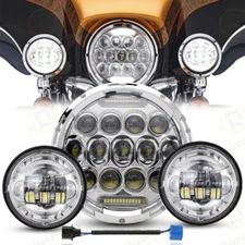 7" inch LED DRL Headlight + Passing Lights For Harley Davidson Touring Road King