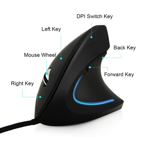 6D Ergonomic 800‑1200‑2000‑3200 Dpi Adjustable Optical Vertical Gaming Mouse TDM