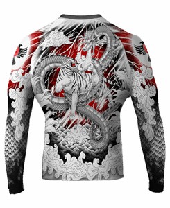 Raven-Fightwear-Men-039-s-Tiger-amp-Dragon-MMA-BJJ-Rash-Guard-White