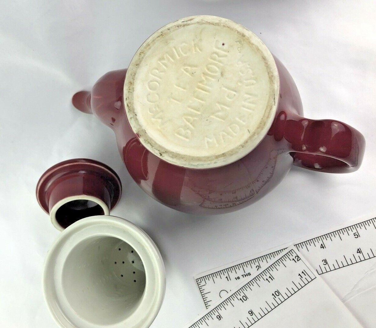 Vintage McCormick Tea Baltimore Teapot w/ Infuser Hall Burgundy Red eBay