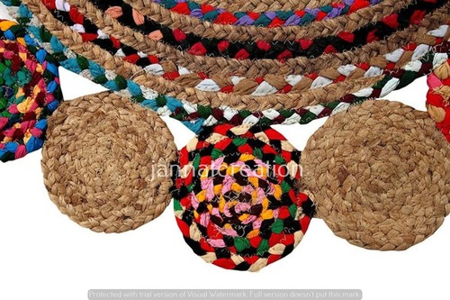 Designer Mulit Round Jute Rug Floor Area Rug Handmade Rug Braided Bathmat Rugs - Picture 3 of 3