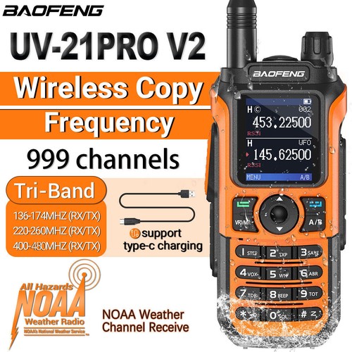 BaoFeng UV-21 Pro V2 FM Walkie Talkie Long Range Handle Type-C Two Way Ham Radio - Photo 3/10