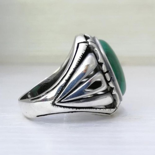 Anillo de piedras preciosas de malaquita para hombre otomano de plata 925 anillos de sello hechos a mano MR#113 - Imagen 3 de 5
