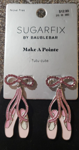 NEW SUGARFIX BY BAUBLEBAR PINK BALLET SLIPPERS CRYSTAL DANGLE EARRINGS, NWTS - Picture 1 of 8