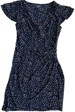Lauren Ralph Lauren Women's Dress Navy/White Print Short Faux Wrap Size 14