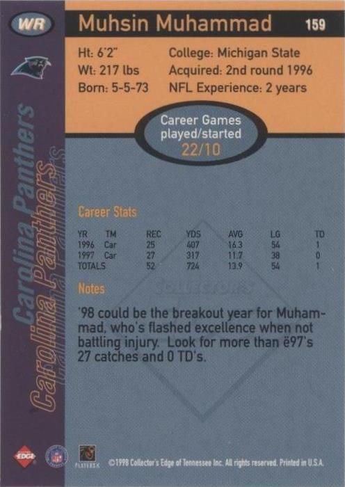 1998 Collector's Edge 1st Place Muhsin Muhammad #159