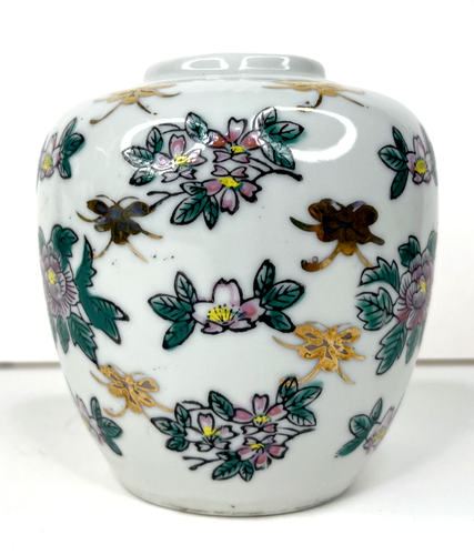 Vintage Original LJ Porcelain Ginger Jar Vase Floral Pink w/ Gold Trim No Lid - Picture 8 of 14