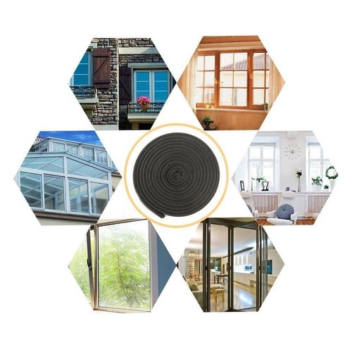 TIRA DE SELLO NEGRO ESPUMA DE GOMA PEGAJOSA TIPO P CINTA PUERTA VENTANA EXCLUYENTE DE TIRO  - Imagen 5 de 5