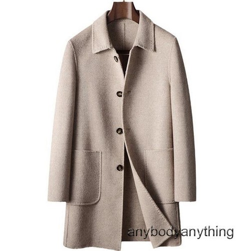 Mens Handmade Lapel Collar Wool Trench Jacket Coat Business Single Breasted Coat - Picture 15 of 23
