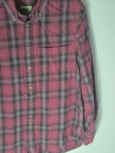 Camisa abotonada Outdoor Life para hombre pequeña franela púrpura a cuadros grunge leñador - Imagen 4 de 9