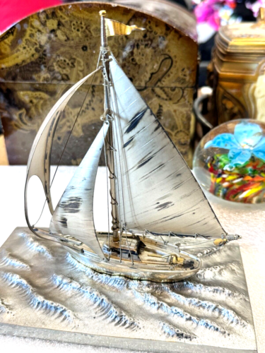 Antique - Vintage - Japanese Gilt & Silver Sailing Yacht - Takehiko Seki - Picture 11 of 24