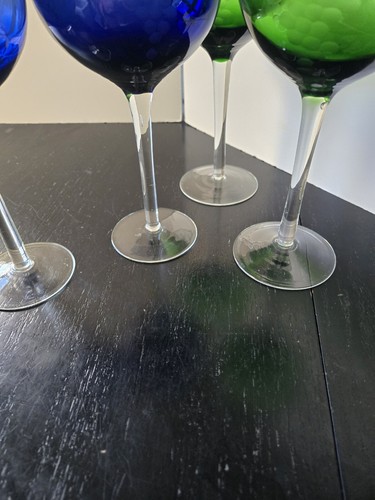 Handblown Wine Glasses Etched Grapes Leaf Mid-Century Modern Rare Set Of 4 - Picture 13 of 20
