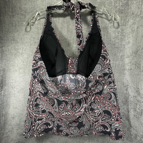 Traje de baño Tankini Lands End para mujer talla 16 halter top corbatas cachemira negro rojo con cordones - Imagen 2 de 14