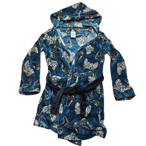 Boys Cuddl Duds M (8/10)Blue Green Video Game Controller Hooded Robe - Picture 2 of 4