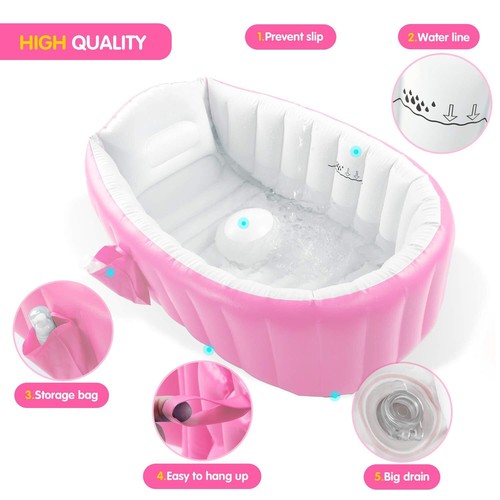 Inflatable Baby Bathtub, Portable Infant Toddler Bathing Tub Non Slip Travel - Picture 2 of 7