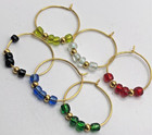 Set Of 6 Gold Tone Seed Bead Wine Glass Charms